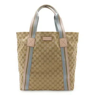 Pre-owned Gucci Gg Canvas Beige Pink Light Blue Gg Canvas Leather Shoulder Bag Tote Bag ()