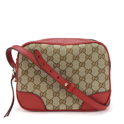 Pre-owned Gucci Gg Canvas Beige Red Color Canvas Leather Shoulder Bag () In Multi
