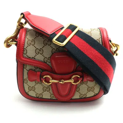 Pre-owned Gucci Gg Canvas Beige Red Color Gg Canvas Leather Shoulder Bag ()