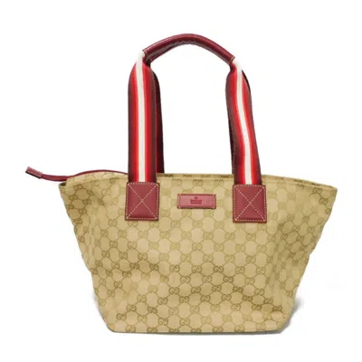 Pre-owned Gucci Gg Canvas Beige Red Color Gg Canvas Leather Tote Bag ()