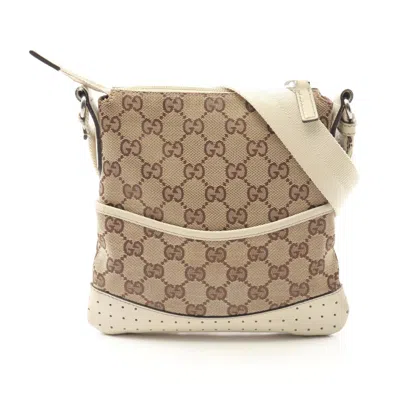 Pre-owned Gucci Gg Canvas Beige White Gg Canvas Leather Shoulder Bag () In Multi