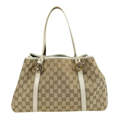 Pre-owned Gucci Gg Canvas Beige White Gg Canvas Tote Bag ()