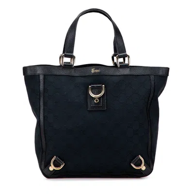 Pre-owned Gucci Gg Canvas Black Canvas Leather Handbag Tote Bag ()