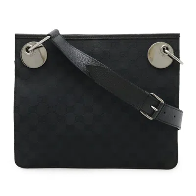 Pre-owned Gucci Gg Canvas Black Canvas Leather Shoulder Bag ()