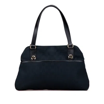 Pre-owned Gucci Gg Canvas Black Canvas Leather Shoulder Bag Tote Bag ()