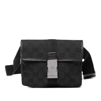 Pre-owned Gucci Gg Canvas Black Gg Canvas Leather Fanny Pack Sling Bag ()