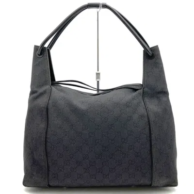 Pre-owned Gucci Gg Canvas Black Gg Canvas Leather Handbag Shoulder Bag ()