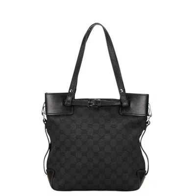 Pre-owned Gucci Gg Canvas Black Gg Canvas Leather Handbag Tote Bag ()
