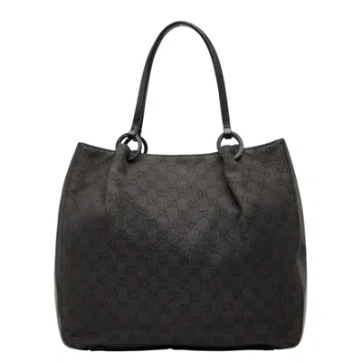 Pre-owned Gucci Gg Canvas Black Gg Canvas Leather Handbag Tote Bag ()