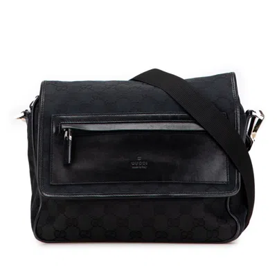 Pre-owned Gucci Gg Canvas Black Gg Canvas Leather Shoulder Bag ()