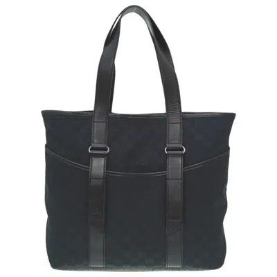 Pre-owned Gucci Gg Canvas Black Gg Canvas Leather Tote Bag ()