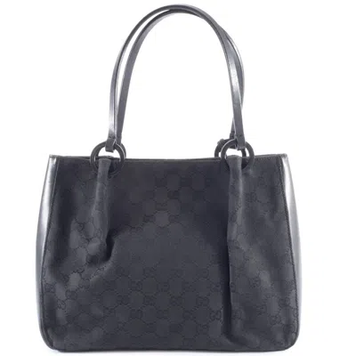 Pre-owned Gucci Gg Canvas Black Gg Canvas Leather Tote Bag ()
