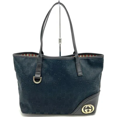 Pre-owned Gucci Gg Canvas Black Gg Canvas Leather Tote Bag ()