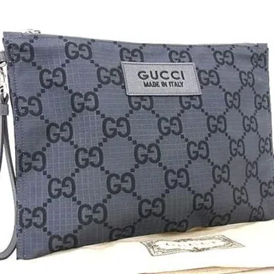 Pre-owned Gucci Gg Canvas Black Gray Gg Canvas Clutch Bag () In Multi