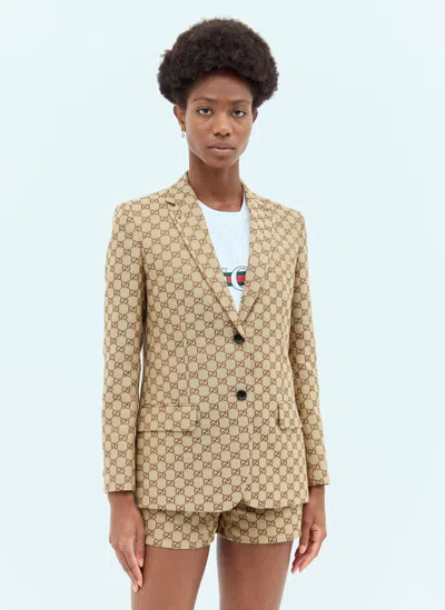 Gucci Gg Supreme Double-breasted Blazer In Brown