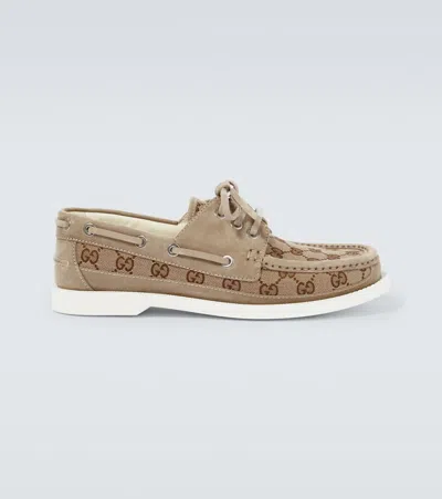 Gucci Gg Canvas Boat Shoes In Brown