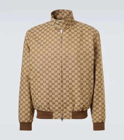 Gucci Gg Canvas Bomber Jacket In Sand