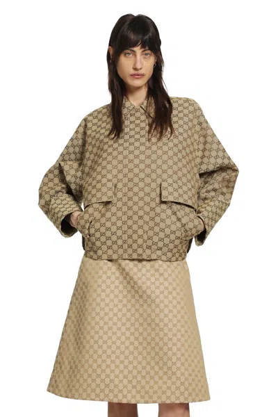 Gucci Gg Canvas Bomber Jacket In Brown