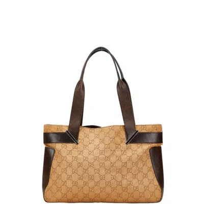 Pre-owned Gucci Gg Canvas Brown Gg Canvas Leather Tote Bag ()