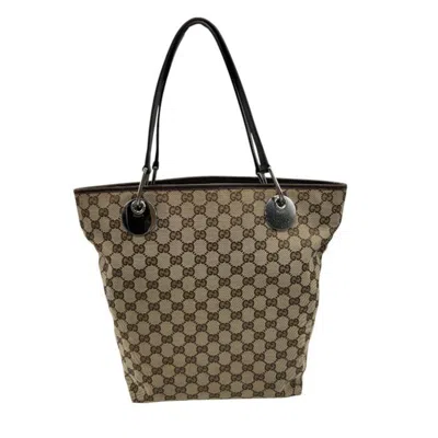 Pre-owned Gucci Gg Canvas Brown Leather Canvas Tote Bag ()