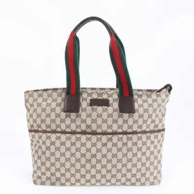 Pre-owned Gucci Gg Canvas Brown Leather Canvas Tote Bag ()