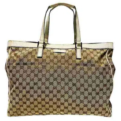 Pre-owned Gucci Gg Canvas Brown White Gg Canvas Tote Bag ()