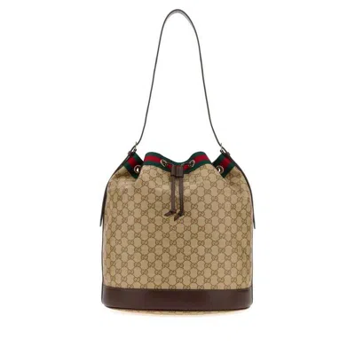 Gucci Printed Gg Canvas Bucket Handbag With Adjustable Shoulder Strap In Pink