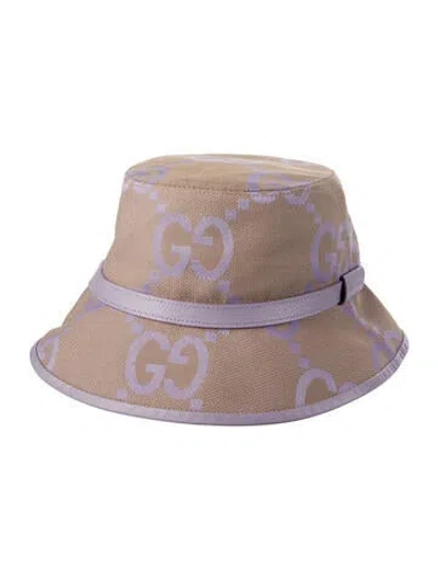 Pre-owned Gucci Gg Canvas Bucket Hat With Leather Trim In Neutral
