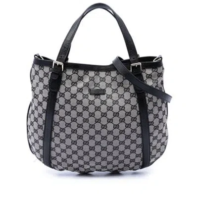 Pre-owned Gucci Gg Canvas Calfskin Satchel In Black