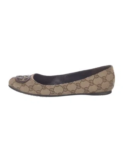 Pre-owned Gucci Gg Canvas Canvas Ballet Flats In Brown