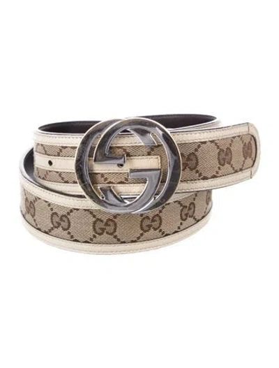 Pre-owned Gucci Gg Canvas Canvas Belt In Neutral