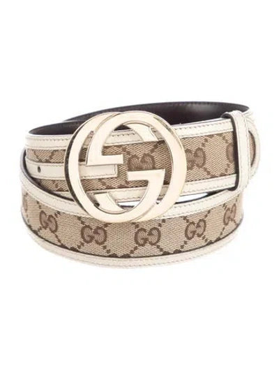 Pre-owned Gucci Gg Canvas Canvas Belt In Neutrals