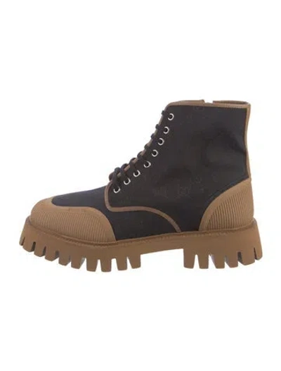 Pre-owned Gucci Gg Canvas Canvas Combat Boots In Black