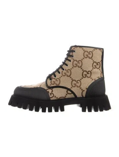 Pre-owned Gucci Gg Canvas Canvas Combat Boots In Neutral