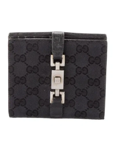 Pre-owned Gucci Gg Canvas Canvas Compact Wallet In Black