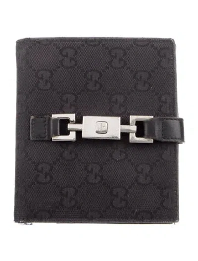 Pre-owned Gucci Gg Canvas Canvas Compact Wallet In Black