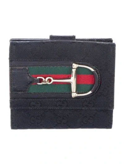 Pre-owned Gucci Gg Canvas Canvas Compact Wallet In Black