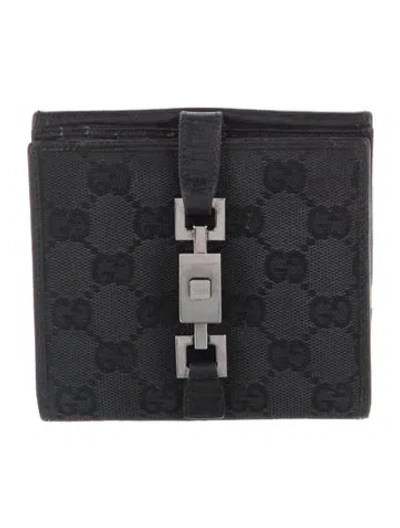 Pre-owned Gucci Gg Canvas Canvas Compact Wallet In Black