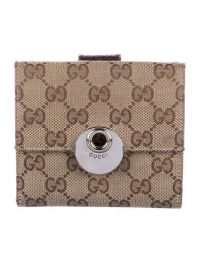 Pre-owned Gucci Gg Canvas Canvas Compact Wallet In Brown