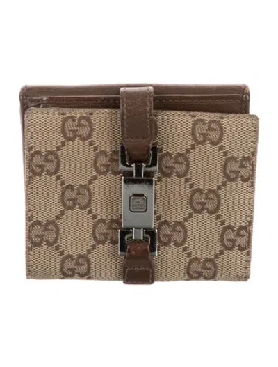 Pre-owned Gucci Gg Canvas Canvas Compact Wallet In Brown