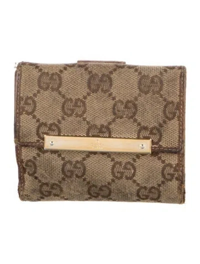Pre-owned Gucci Gg Canvas Canvas Compact Wallet In Brown