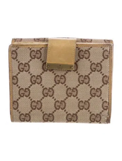 Pre-owned Gucci Gg Canvas Canvas Compact Wallet In Neutral