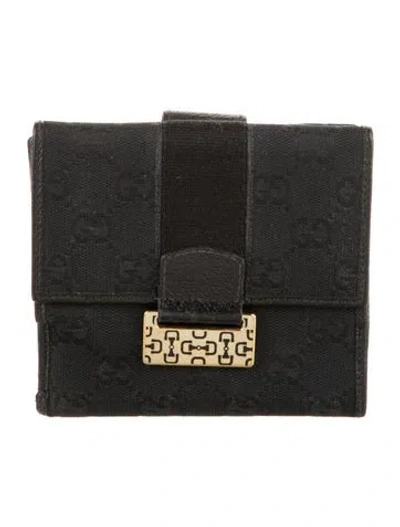 Pre-owned Gucci Gg Canvas Canvas French Purse In Black