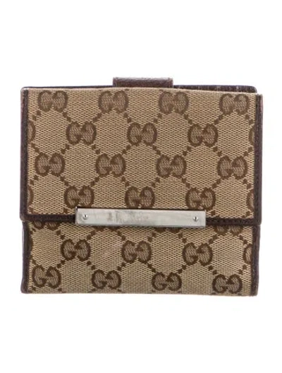 Pre-owned Gucci Gg Canvas Canvas French Purse In Neutral