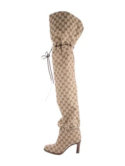 Pre-owned Gucci Gg Canvas Canvas Lace-up Boots In Brown