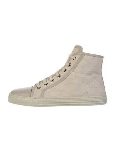Pre-owned Gucci Gg Canvas Canvas Lace-up Boots In Neutrals