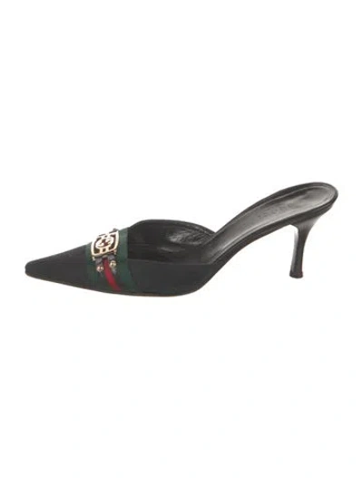 Pre-owned Gucci Gg Canvas Canvas Mules In Black