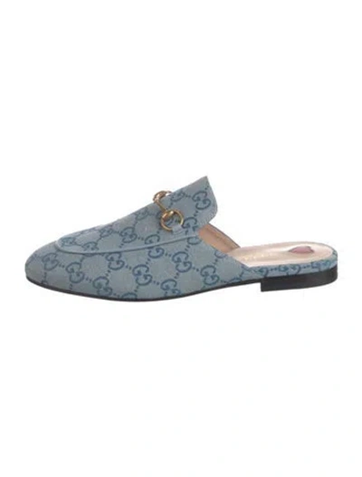 Pre-owned Gucci Gg Canvas Canvas Mules In Blue