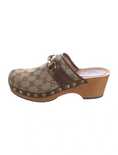 Pre-owned Gucci Gg Canvas Canvas Mules In Brown
