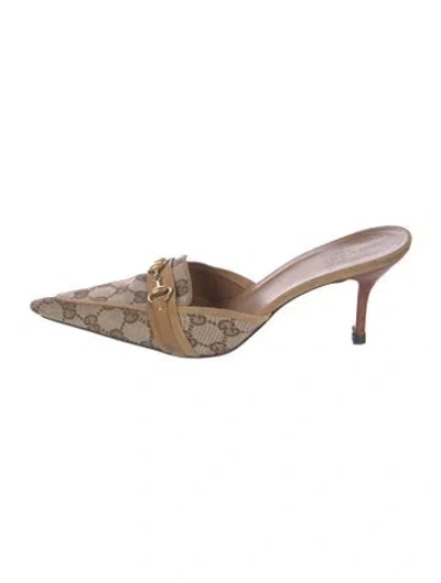 Pre-owned Gucci Gg Canvas Canvas Mules In Brown